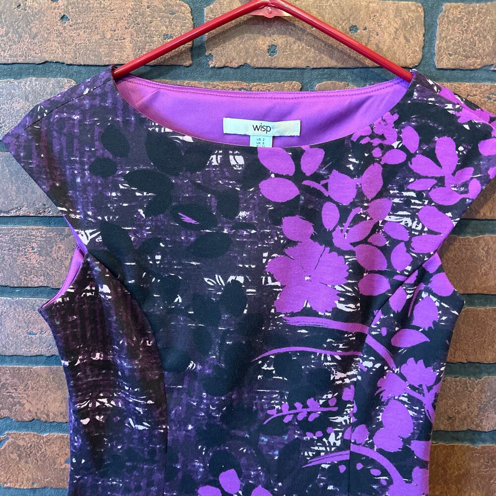 NWT Stitch Fix Wisp Tressa Ponte Dress Size 2 Purple Black Floral Professional - Picture 3 of 12